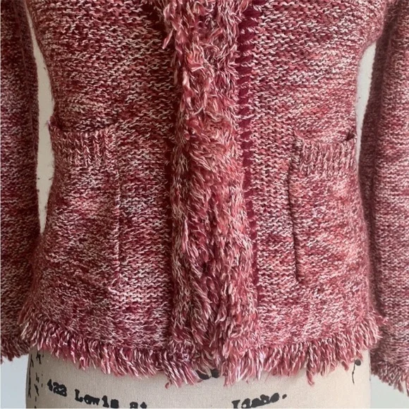 Anthropologie Angle Of The North Eliot Fringe Red White Cardigan Sweater Small - Picture 4 of 9